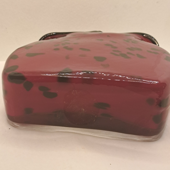 Murano Style Art Glass Red and Black Dots Hand Blown Coin Purse Vase - Picture 4 of 6
